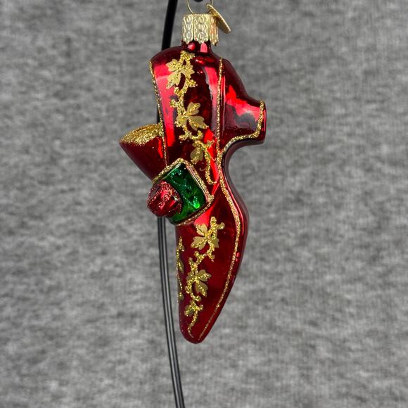 Retired Old World Christmas Victorian Shoe Ornament Red Glitter Heel Glass 4.5" - Picture 4 of 10